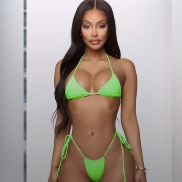 Fashion Nova, “Time For A Vacay” Teeny Bikini, Lime Green Bikini Set Size S - Picture 3 of 3